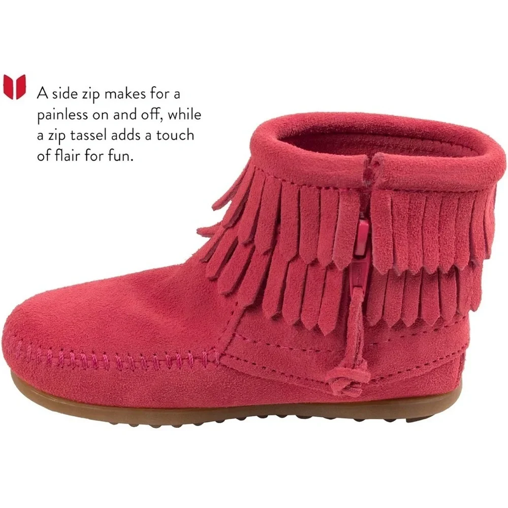 Double Fringed Pink Moccasin‎ Boots 7